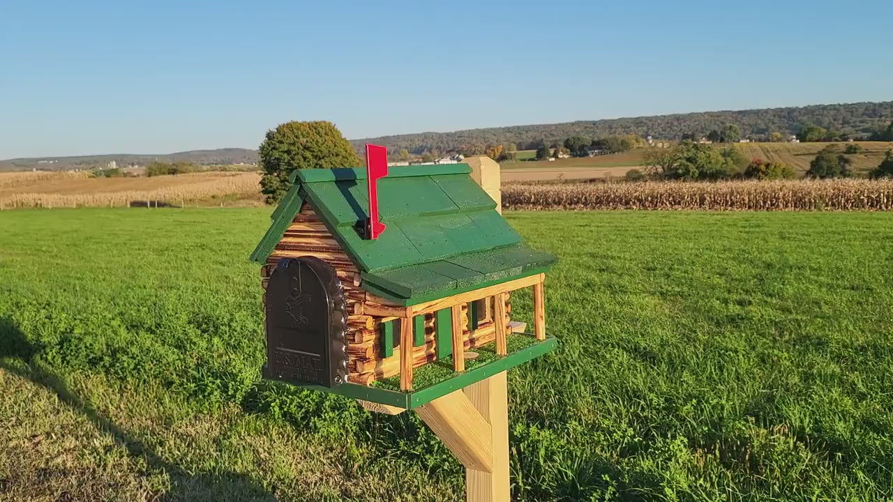 Amish Mailbox - Handmade - Log Cabin Style - Wooden with Metal USPS Approved Mailbox - Outdoor