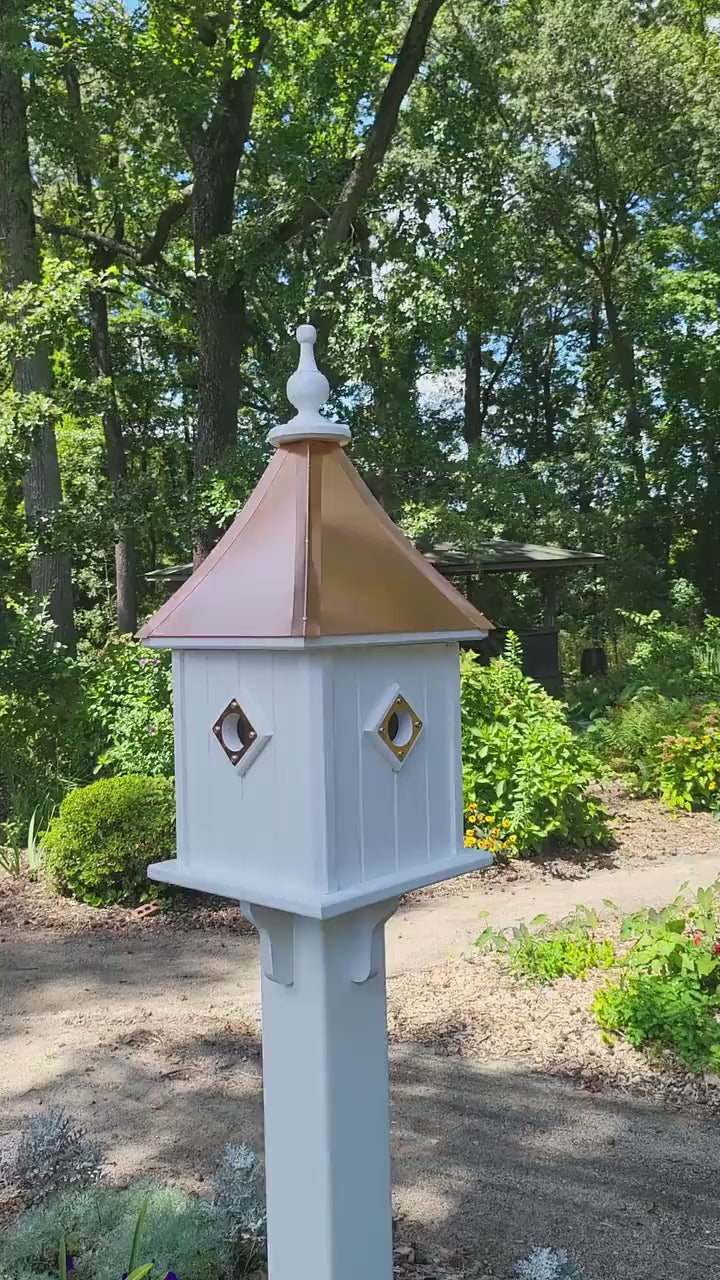 Birdhouse Copper Roof Handmade, With 4 Nesting Compartments Weather Resistant, Copper Top Birdhouse