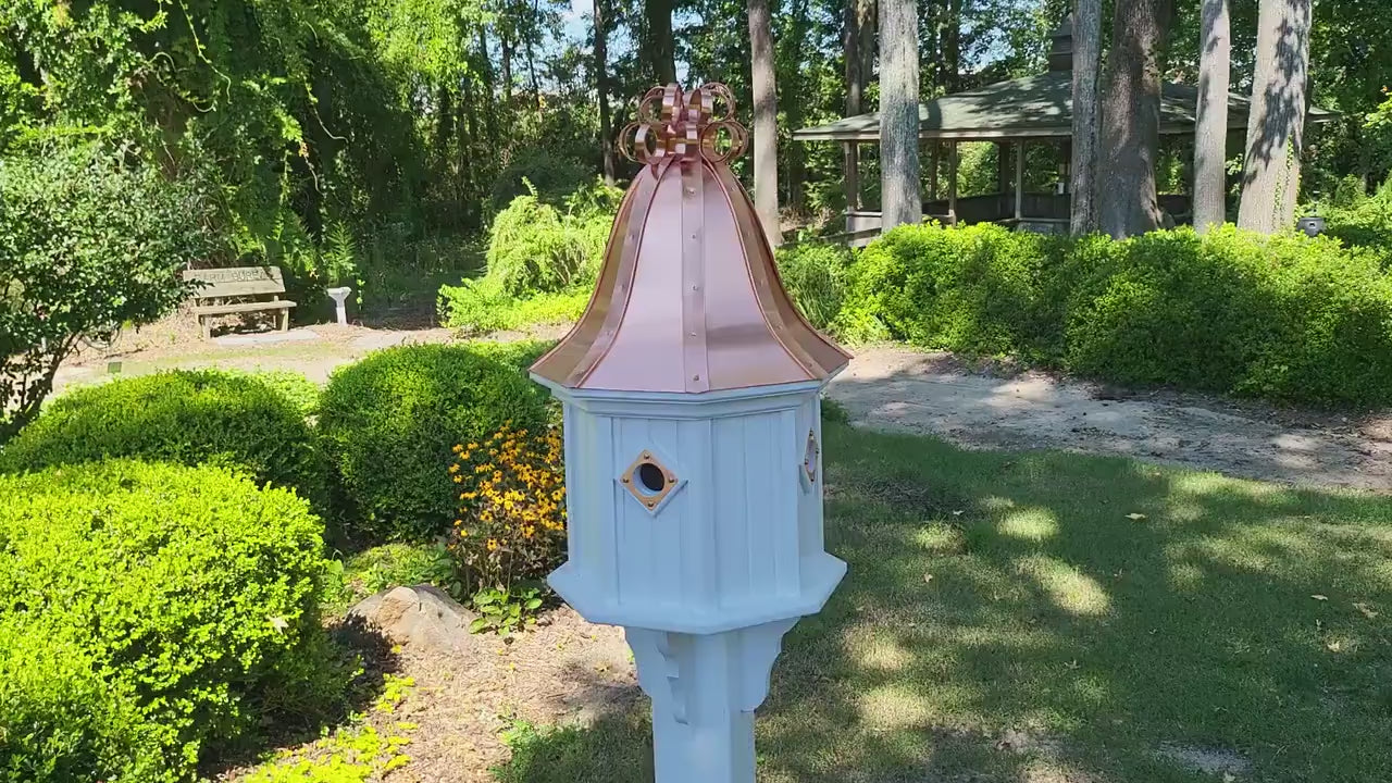 Curly Copper Bell Copper Roof Bird House , 4 Nesting Compartments, Extra Large Weather Resistant Birdhouse