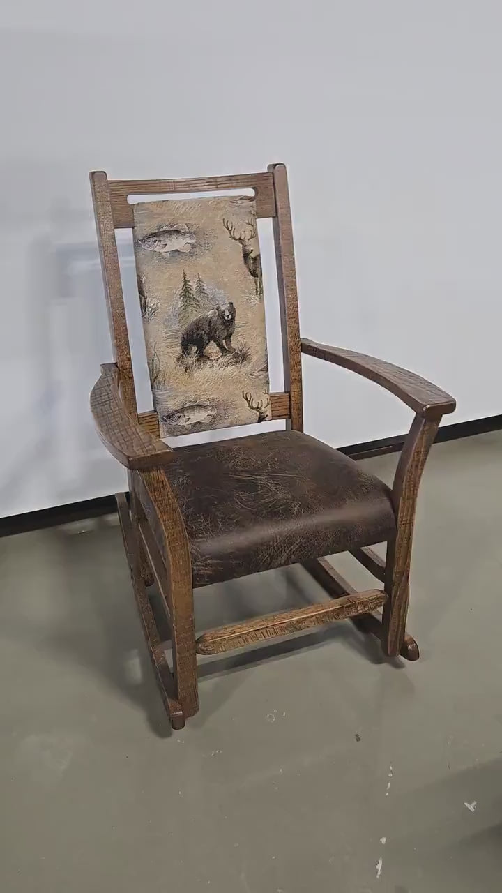 Amish Handmade 2 Rocking Chairs - Furniture - Bozeman Style Walnut Chair- Upholstered - Cushion - Vintage - Backrest - Chair Set - Furniture