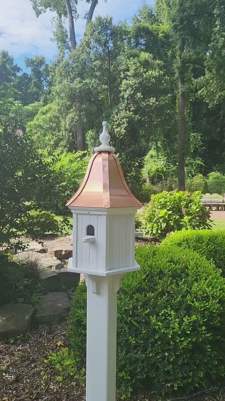 Copper Roof Birdhouse Handmade, 6 Sided, Large With 3 Nesting Compartments, Weather Resistant Birdhouses