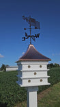 Purple Martin Birdhouse with Weathervane, Copper Roof, 18 Nesting Compartments, Large, Handmade for Bird Lovers, Wind Compass, Patina Top