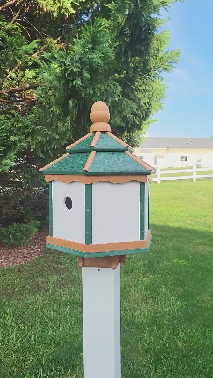 Bird House Poly - Free Shipping - Amish Handmade - Gazebo Birdhouse 3 Holes with 3 Nesting Compartments - Post Not Included