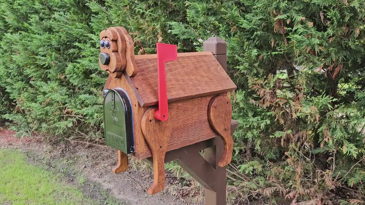Puppy Mailbox Design Amish Handmade, With 4 Legs, Wooden With Metal Box Insert USPS Approved - Made With Yellow Pine Rougher Head