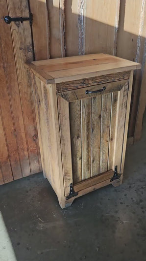 Wood Trash Bin, Tiltout Trash Can Cabinet Amish Handmade, Wood Storage Recycling Bin