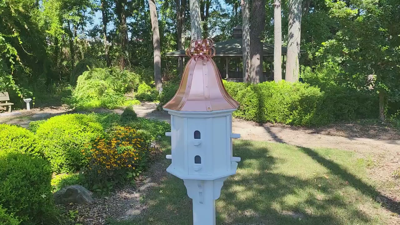 Bell Copper Roof Bird House With Curly Copper Design, 8 Nesting Compartments, Extra Large Weather Resistant Birdhouse