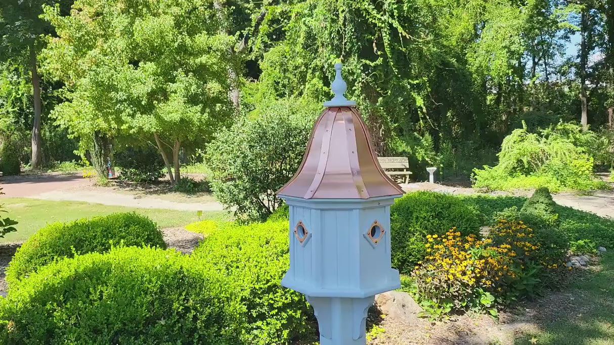 Extra Large Octagon Shape Birdhouse With Bell Copper Roof, Amish Handmade, 4 Nesting Compartments, Weather Resistant Birdhouses