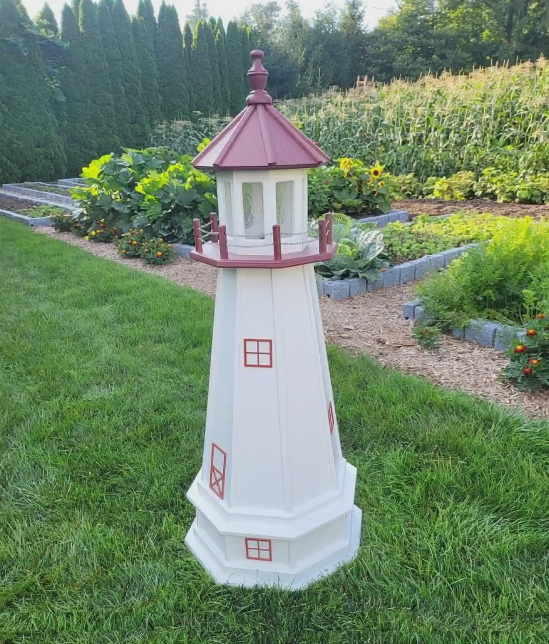 Marblehead Lighthouse - Solar - Amish Made - Landmark Replica - Backyard Decor