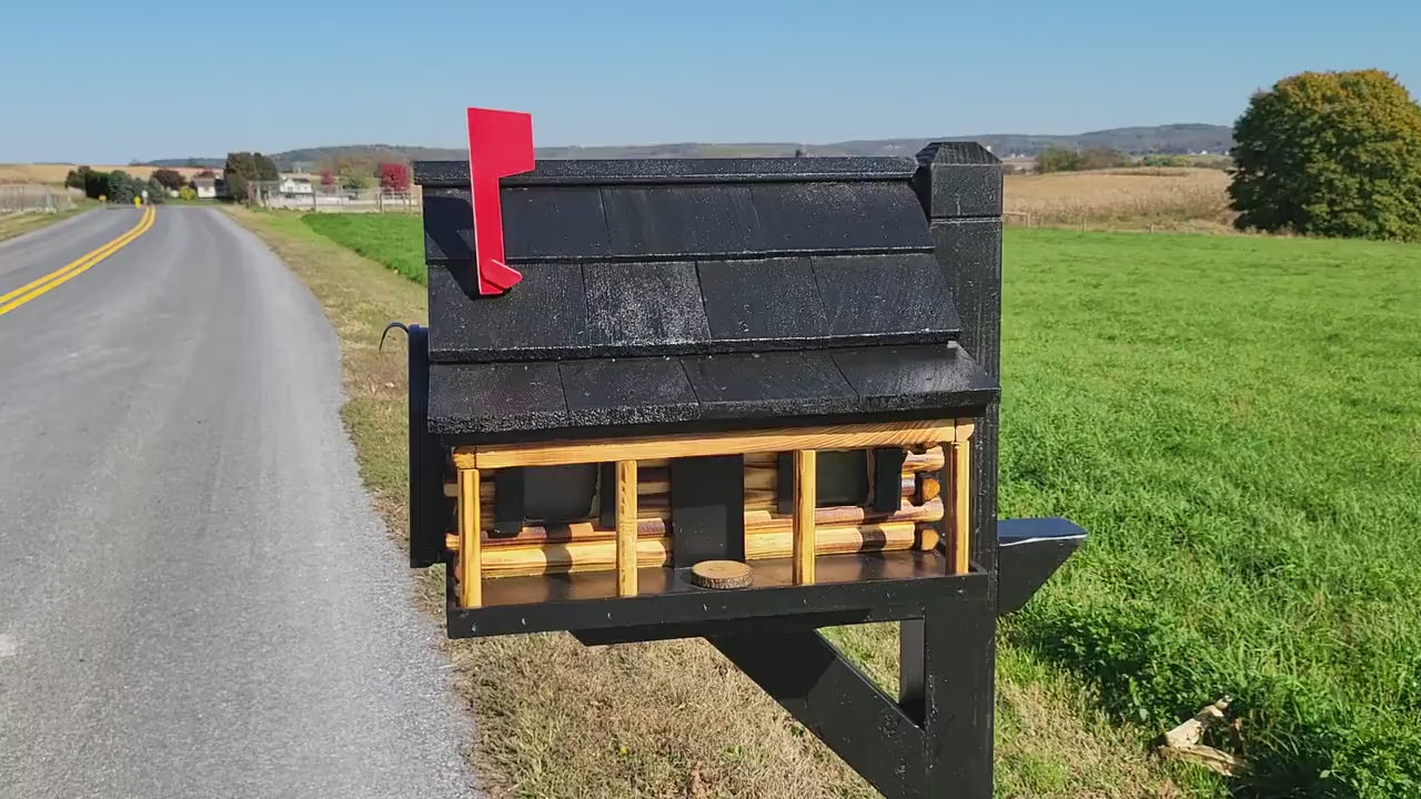 Amish Mailbox - Handmade - Log Cabin Style - Wooden with Metal USPS Approved Mailbox - Outdoor