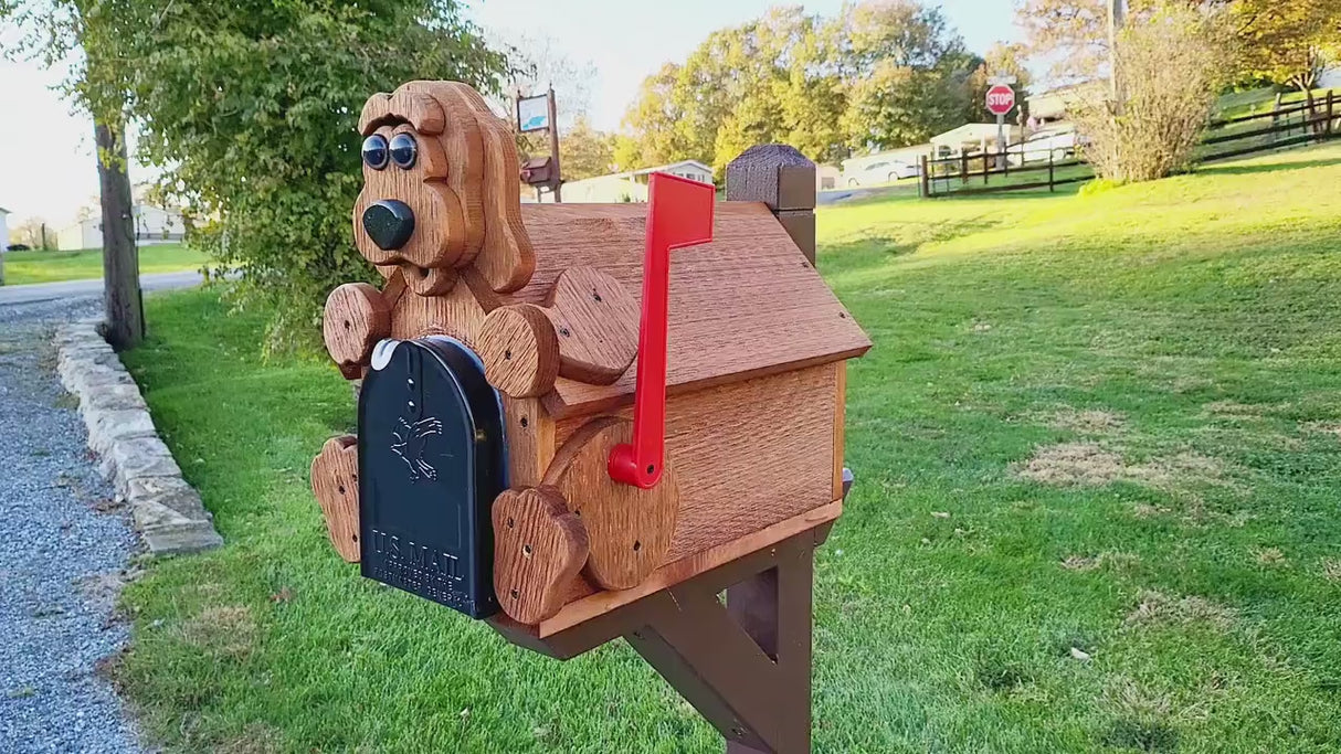 Dog Mailbox  Amish Handmade, Wooden With Metal Box Insert USPS Approved - Made With Yellow Pine Rougher Head