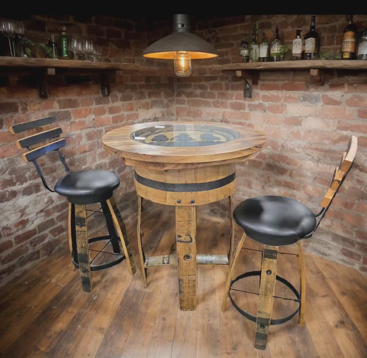 Barrel Bar Table - Amish Handmade - Counter Table - Bar Chairs - Farmhouse Furniture - Swivel Chairs - Bar Table - Whiskey Barrel - Rustic