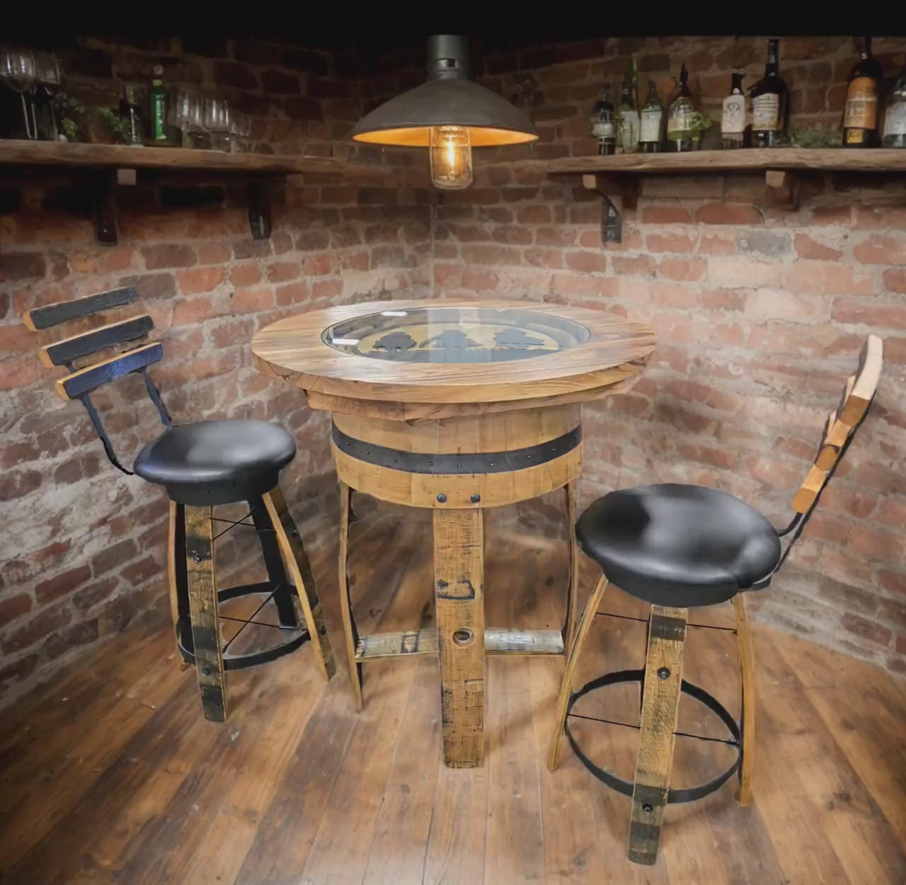 Barrel Bar Table - Amish Handmade - Counter Table - Bar Chairs - Farmhouse Furniture - Swivel Chairs - Bar Table - Whiskey Barrel - Rustic