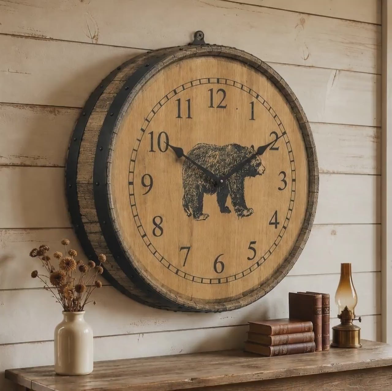 Amish Handmade Whiskey Barrel Clock - Rustic Clocks - Large Wall Clock - Primitive - Unique Clocks - Wood Clock  - Display - Vintage Clocks
