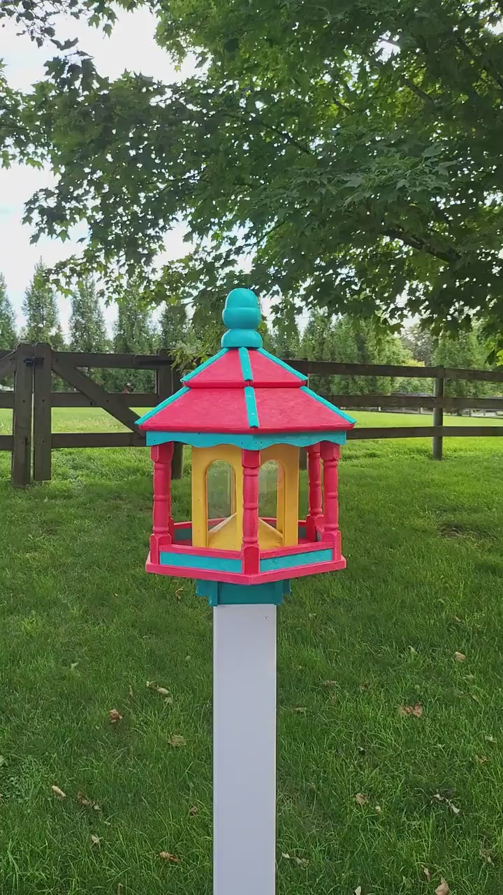 Bird Feeder - Poly Lumber - Amish Handmade - Weather Resistant - Large Feeding Opening - Easy Mounting on 4"x4" Pole/Post