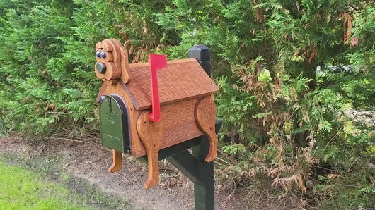 Dog Mailbox Design Amish Handmade, With 4 Legs, Wooden With Metal Box Insert USPS Approved - Made With Yellow Pine Rougher Head