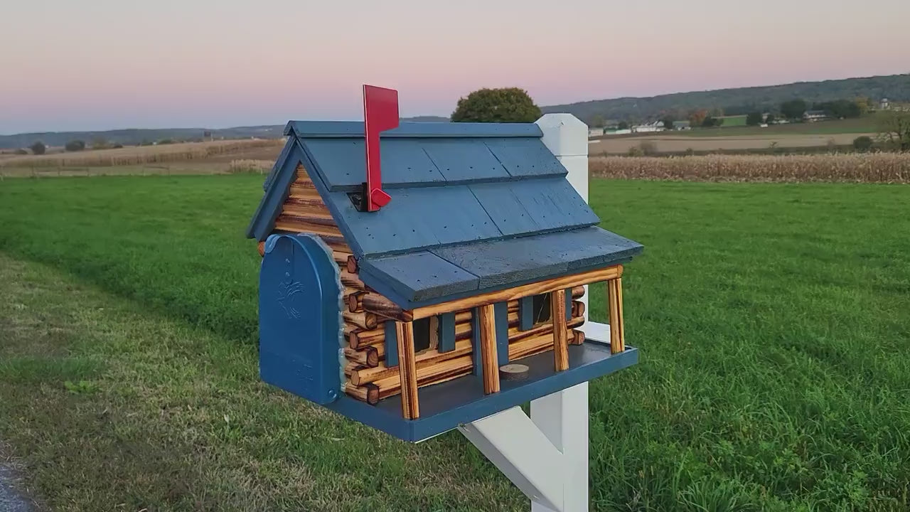 Amish Mailbox - Handmade - Log Cabin Style - Wooden with Metal USPS Approved Mailbox - Outdoor