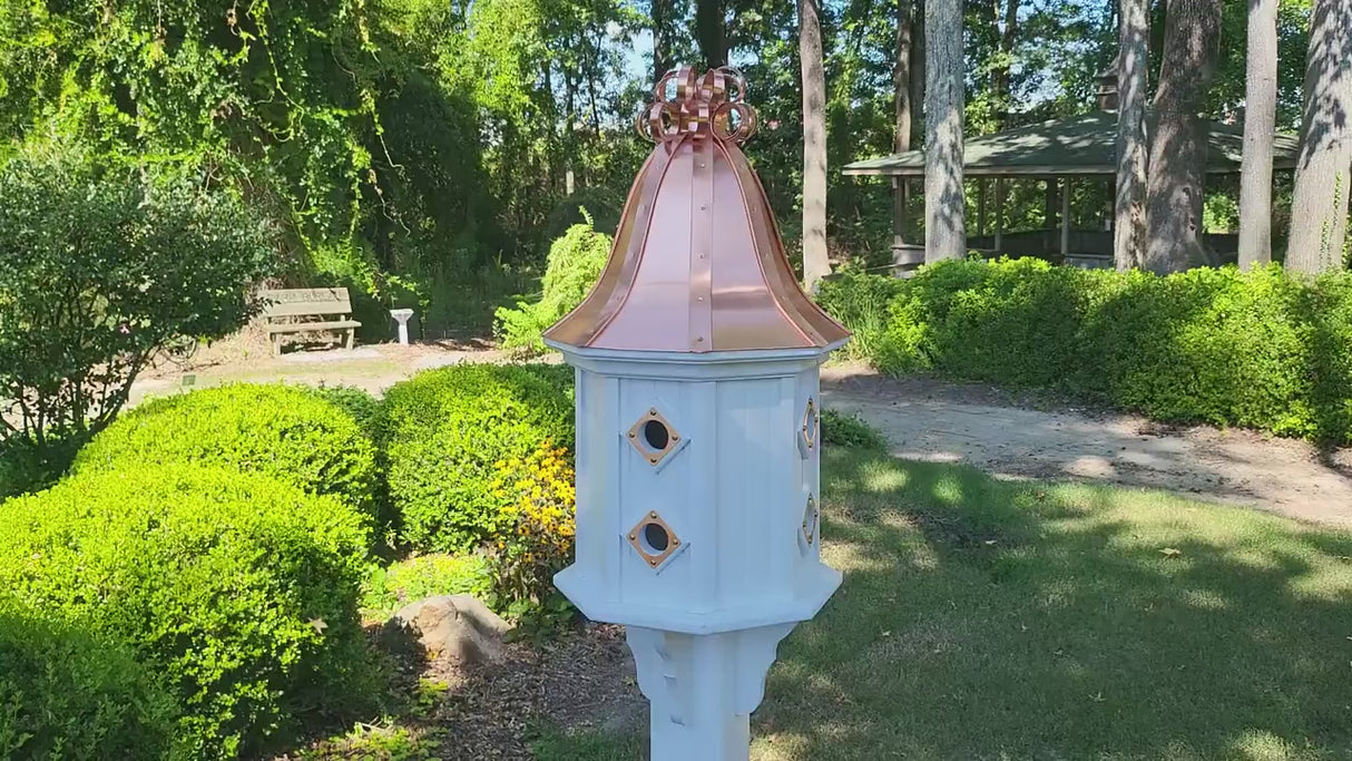 Bell Copper Roof Bird House With Curly Copper Design, 8 Nesting Compartments, Extra Large Weather Resistant Birdhouse