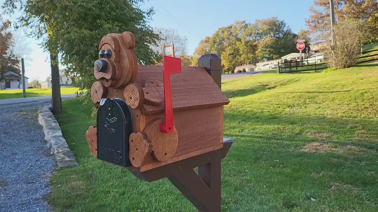 Bear Mailbox  Amish Handmade, Wooden With Metal Box Insert USPS Approved - Made With Yellow Pine Rougher Head