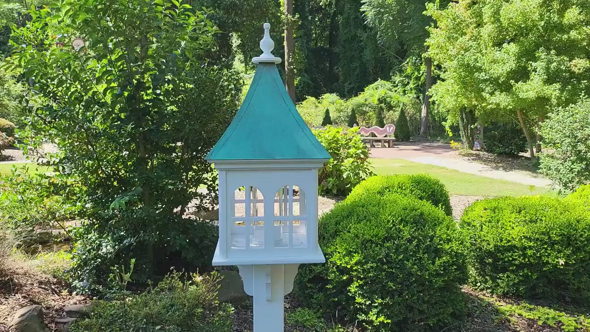 X-Large Bird Feeder With Patina Copper Roof, Double Window Design, Premium Feeding Tube