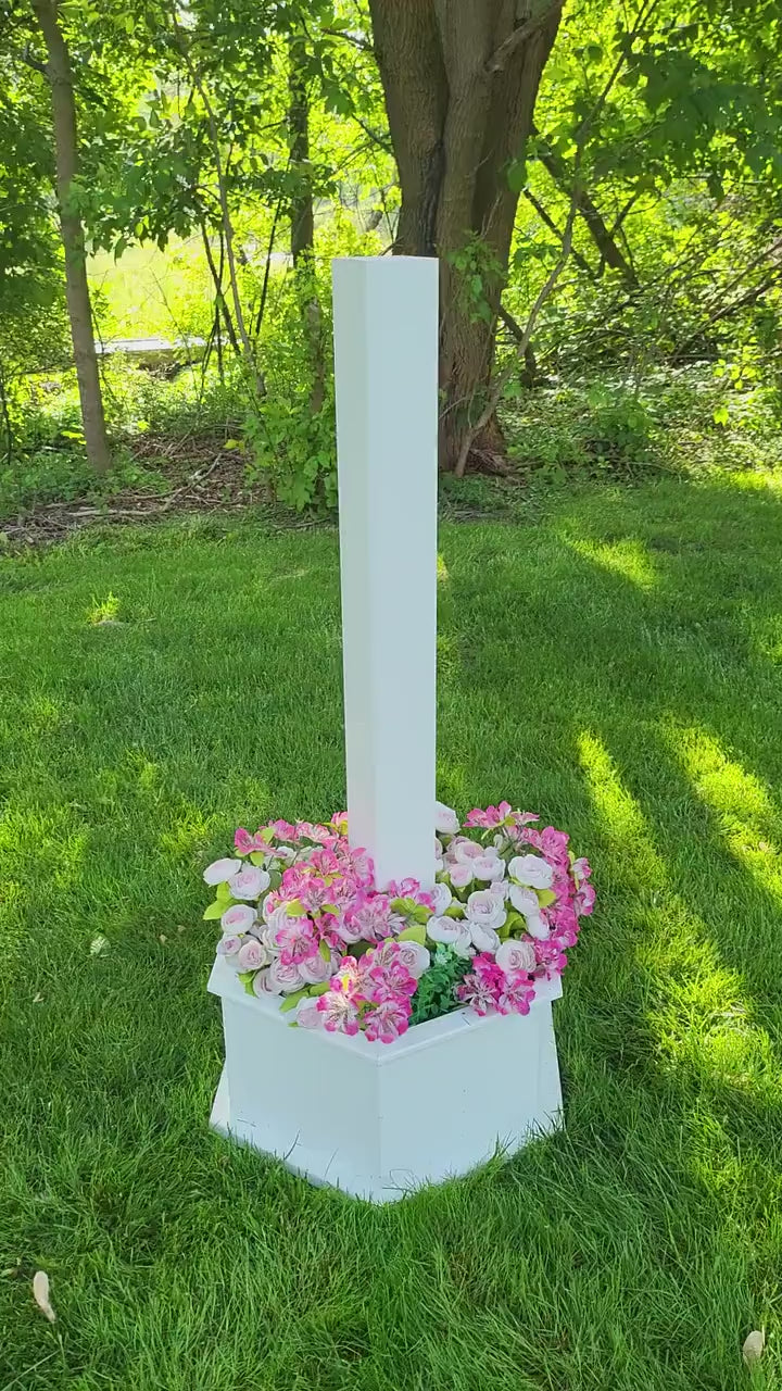 Planter Kit For Birdhouses and Bird Feeders - White - Set of Planter & Post - Amish Handmade - Bird Lovers - Flowers - Outdoor Décor