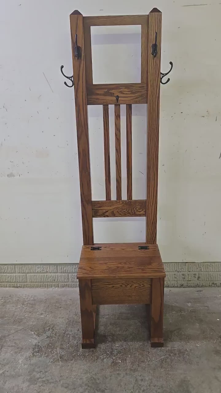 Amish Handmade Hall Seat - Storage Bench - Multipurpose Cabinet - Farmhouse Hall Tree - Mirror Home Decor - Primitive Storage- Rustic- Hooks