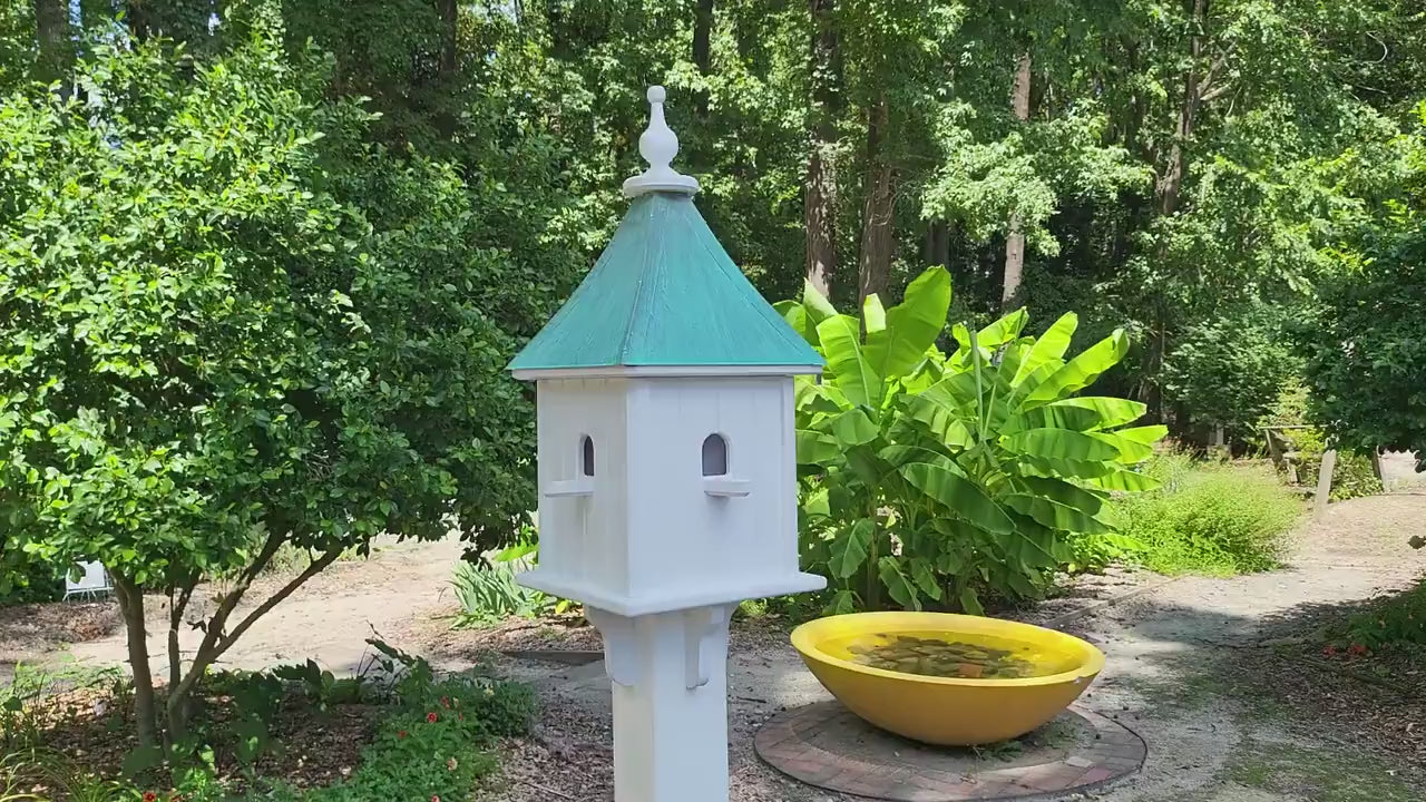 Patina Copper Roof Handmade Birdhouse With 4 Nesting Compartments Weather Resistant, Patina Copper Top Birdhouse Outdoor