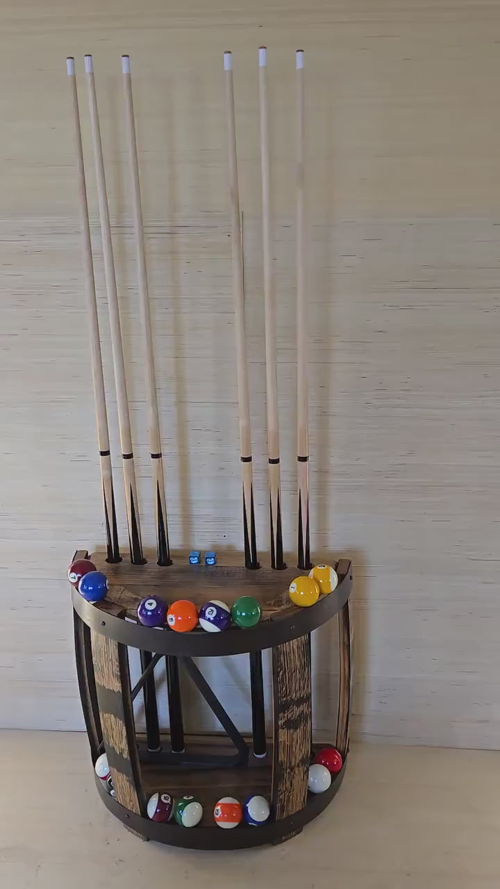 Cue Rack - Billiards - Barrel Amish Handmade - Pool Cue Table - Pantry - Whiskey Barrel - Display - Vintage - Pool - Stave