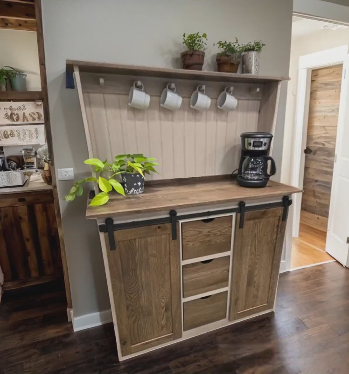 Amish Handmade Coffee Nook - X Large Coffee Bar Station - Farmhouse Coffee Cart - Kitchen Coffee Cabinet - Cupboard Rustic - Multipurpose
