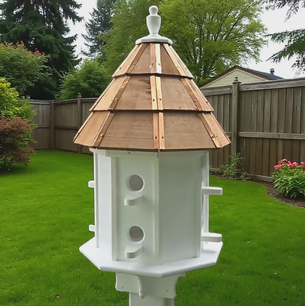 Amish Handmade Cedar Birdhouse – Large Decorative Outdoor Bird House with 2–8 Holes – Maintenance-Free Gift for Bird Lovers - Poly - Outdoor