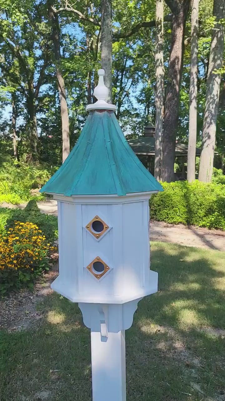 Patina Copper Roof Birdhouse Handmade, Octagon Shape, Extra Large With 8 Nesting Compartments, Weather Resistant Birdhouse Outdoor