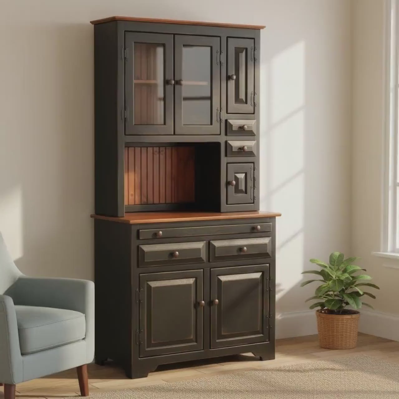 Amish Handmade Multipurpose Cabinet - China Cabinet - Glass Cabinet - Farmhouse - Organizer - Storage - Rustic - Case Goods - Home Decor