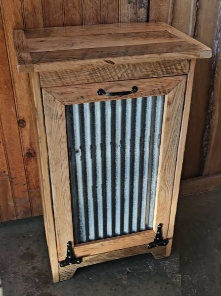 Wood Trash Bin, Tiltout Trash Can Cabinet Amish Handmade, Wood Storage Recycling Bin