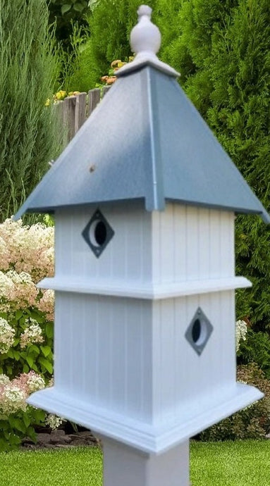 Birdhouse Handmade Vinyl PVC 2 Story With 4 Nesting Compartment, Metal Predator Guards, Choose Your Roof Color, Weather Resistant - Home & Living:Outdoor & Gardening:Feeders & Birdhouses:Birdhouses