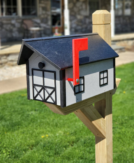 Country Barn Mailbox Dove Box, Black Roof and Trim, Amish Handmade Poly Lumber - Barn Mailboxes Poly