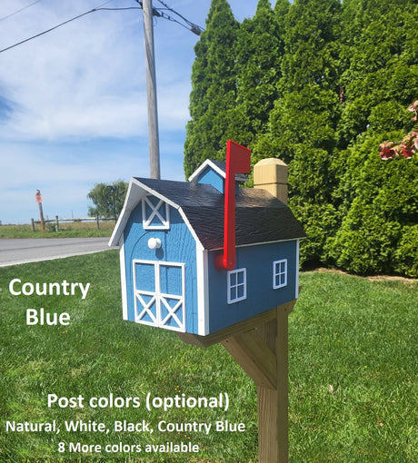 Dutch Barn Mailbox Amish Handmade, Choose Your Color, Wood Amish Mailbox With Red Flag Black Roof - Dutch Barn