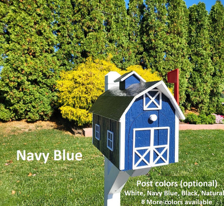 Barn Mailbox Amish Handmade, Dutch Barn Style, Choose Your Color, Wooden Amish Mailbox With Red Flag Black Roof - Dutch Barn