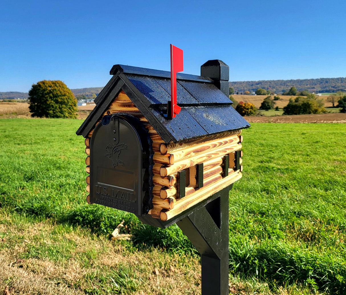 Log Cabin Amish Mailbox Handmade Wooden With Cedar Shake Roof and Metal Box Insert - Barn Mailboxes Wood