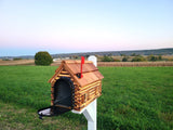 Amish Mailbox - Handmade - Log Cabin Style - Wooden - With Cedar Shake Roof and Metal Box Insert - Log Cabin + Metal Insert