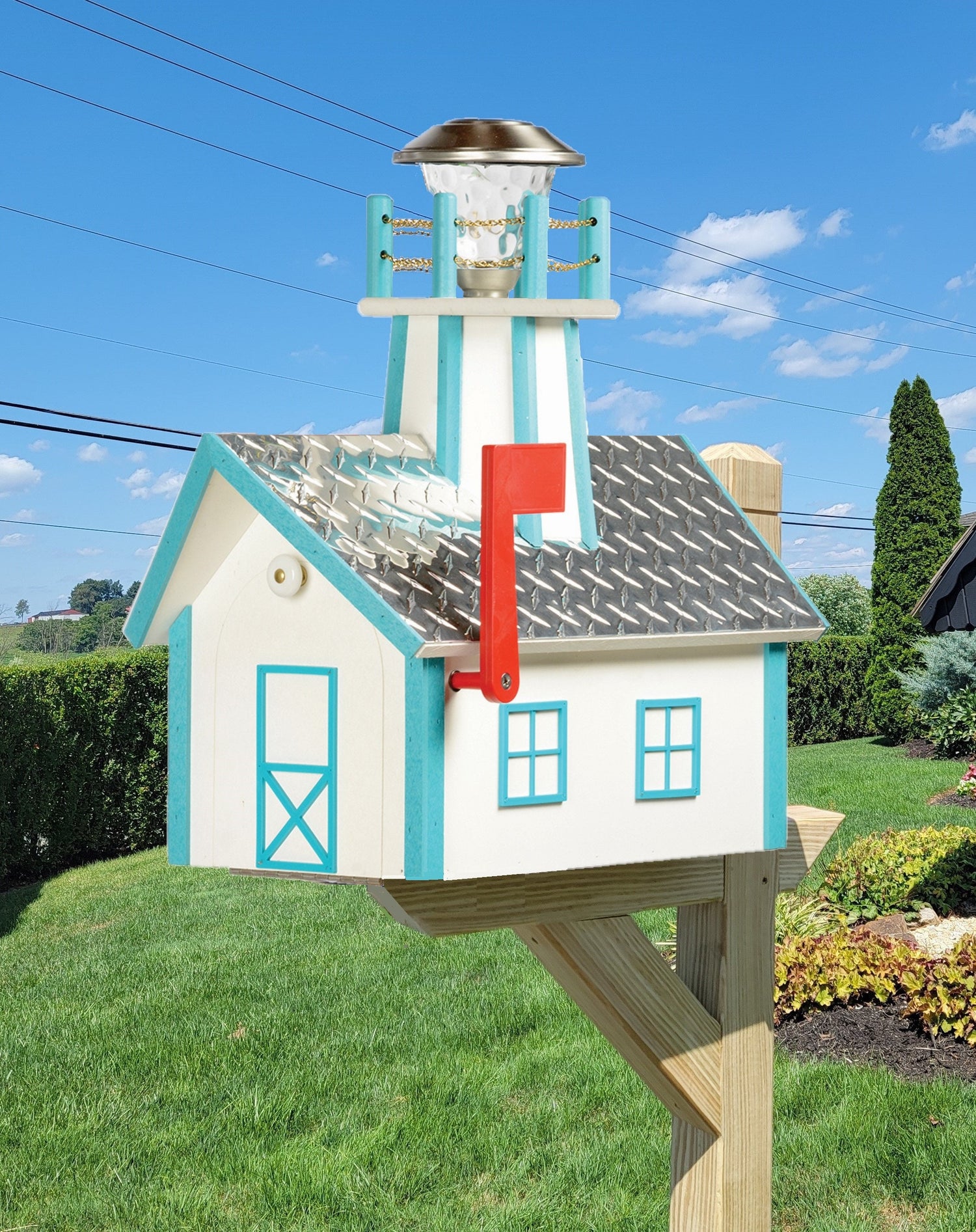 Amish Mailbox With Solar Lighthouse -  Wood or Poly Lumber - Handmade - Home & Living:Outdoor & Gardening:Mailboxes