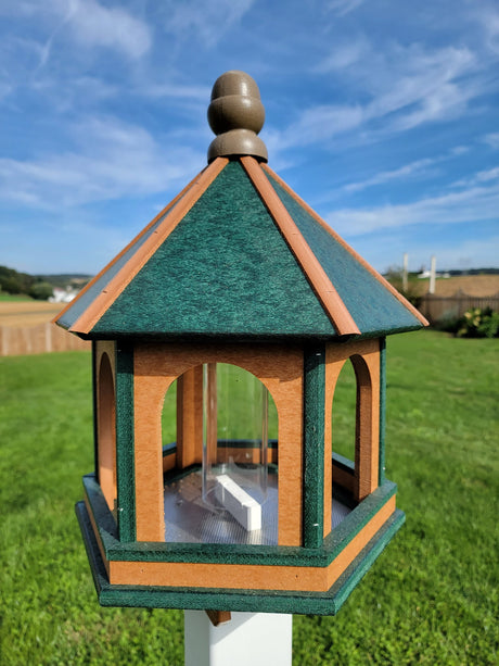 Bird Feeder - Large - Amish Handmade - Arch Design - Weather Resistant Poly Lumber - Premium Feeding Tube - Easy Mounting on 4&quot;x4&quot; Pole/Post - Home & Living:Outdoor & Gardening:Feeders & Birdhouses:Bird Feeders