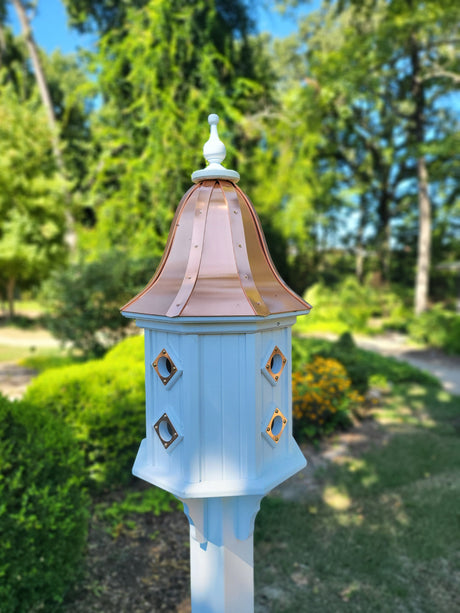 Bird House With Bell Copper Roof Handmade, Octagon Shape, Extra Large With 8 Nesting Compartments, Weather Resistant Birdhouses - Copper Roof