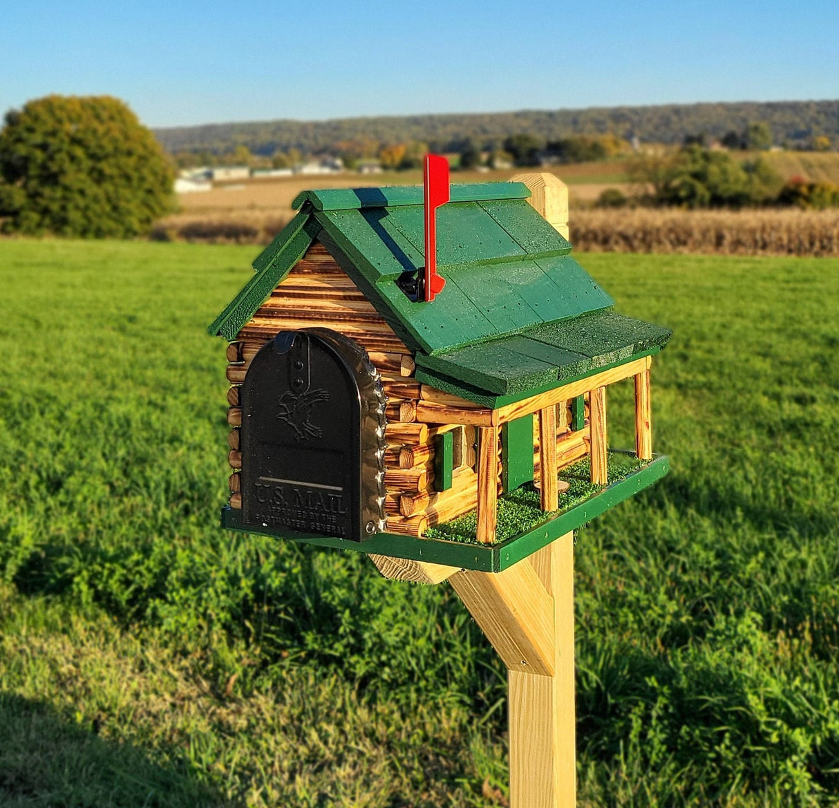 Wood Log Cabin Mailbox - Amish Handmade with Metal USPS Approved Mailbox - Multi Colors - Outdoor Decor - Log Cabin + Metal Insert