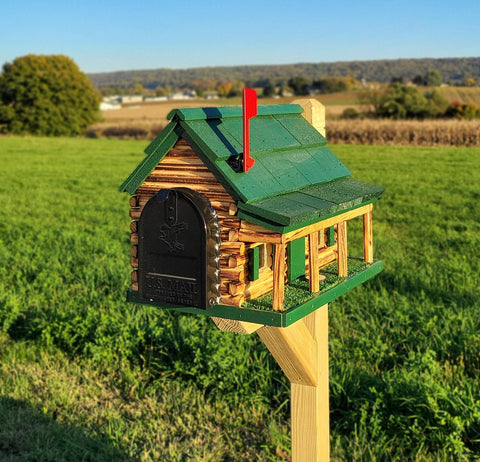 Wood Log Cabin Mailbox - Amish Handmade with Metal USPS Approved Mailbox - Multi Colors - Outdoor Decor