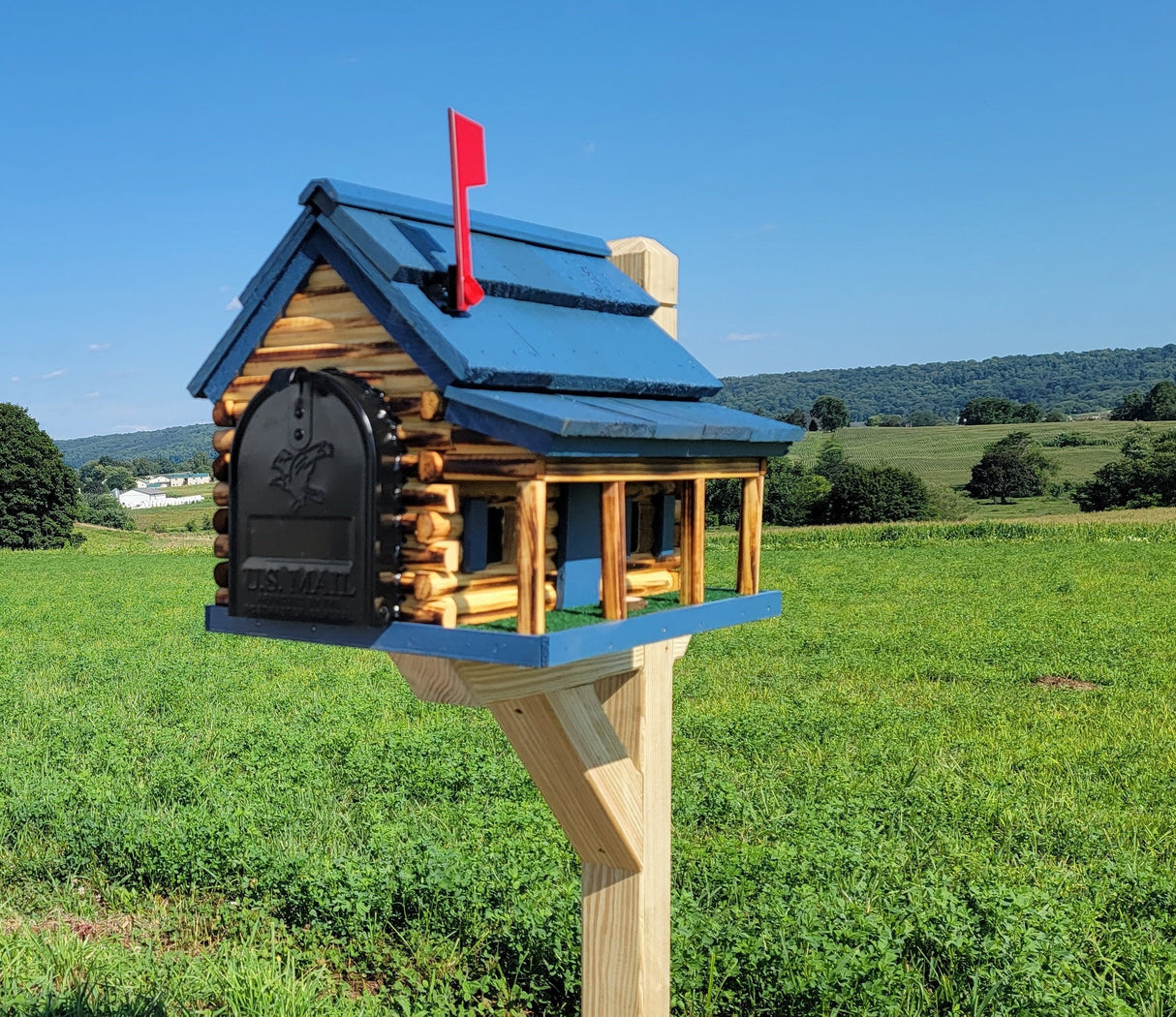 Amish Mailbox - Handmade - Log Cabin Style - Wooden with Metal USPS Approved Mailbox Outdoor - Log Cabin + Metal Insert