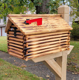 Amish Handmade Pine Log Cabin Mailbox