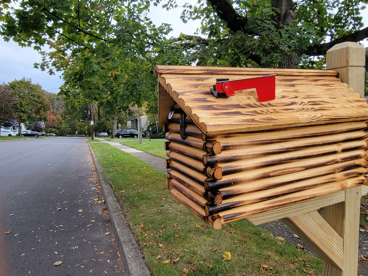 Amish Handmade Pine Log Cabin Mailbox