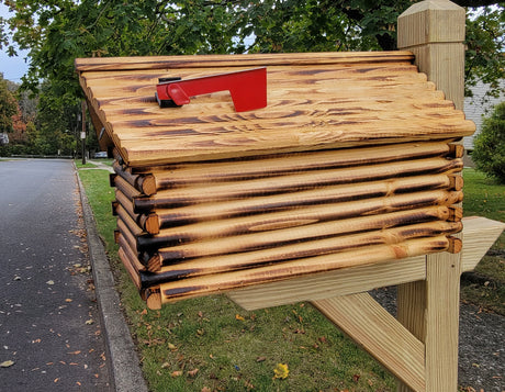 Pine Log Cabin Mailbox Amish Handmade With USPS Approved Metal Box Insert - Barn Mailboxes Wood