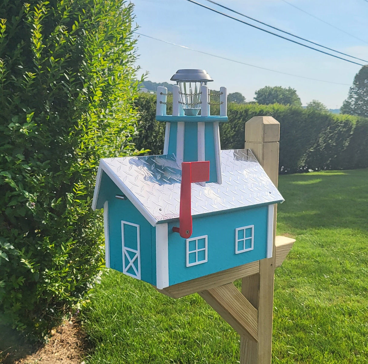 Amish Mailbox With Solar Lighthouse - Wood or Poly Lumber - Handmade Active - Lighthouse Mailboxes