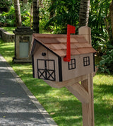 Barn Mailbox - Handmade - Wooden - Rustic - Clay - Amish - With a Tall Prominent Sturdy Flag -  Rural - Cedar - Mailbox - on - post - Barn Mailboxes Wood