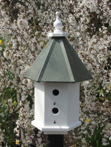 Wooden Birdhouse Handmade 4 Nesting Compartments With Faux Patina Aluminum Roof